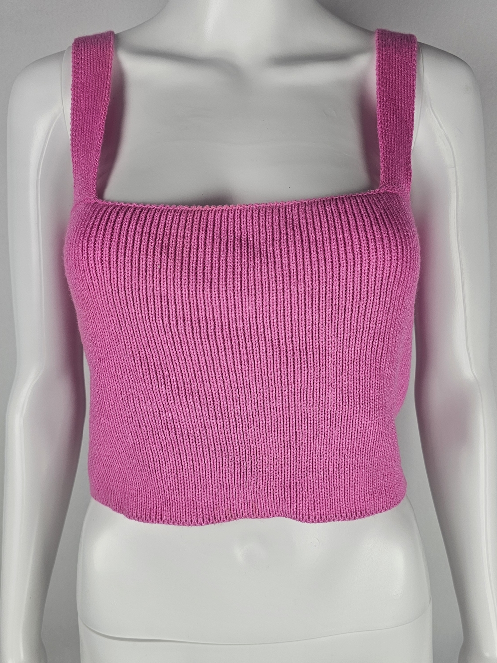 Lush Vibrant Pink Ribbed Square-Neck Cropped Tank